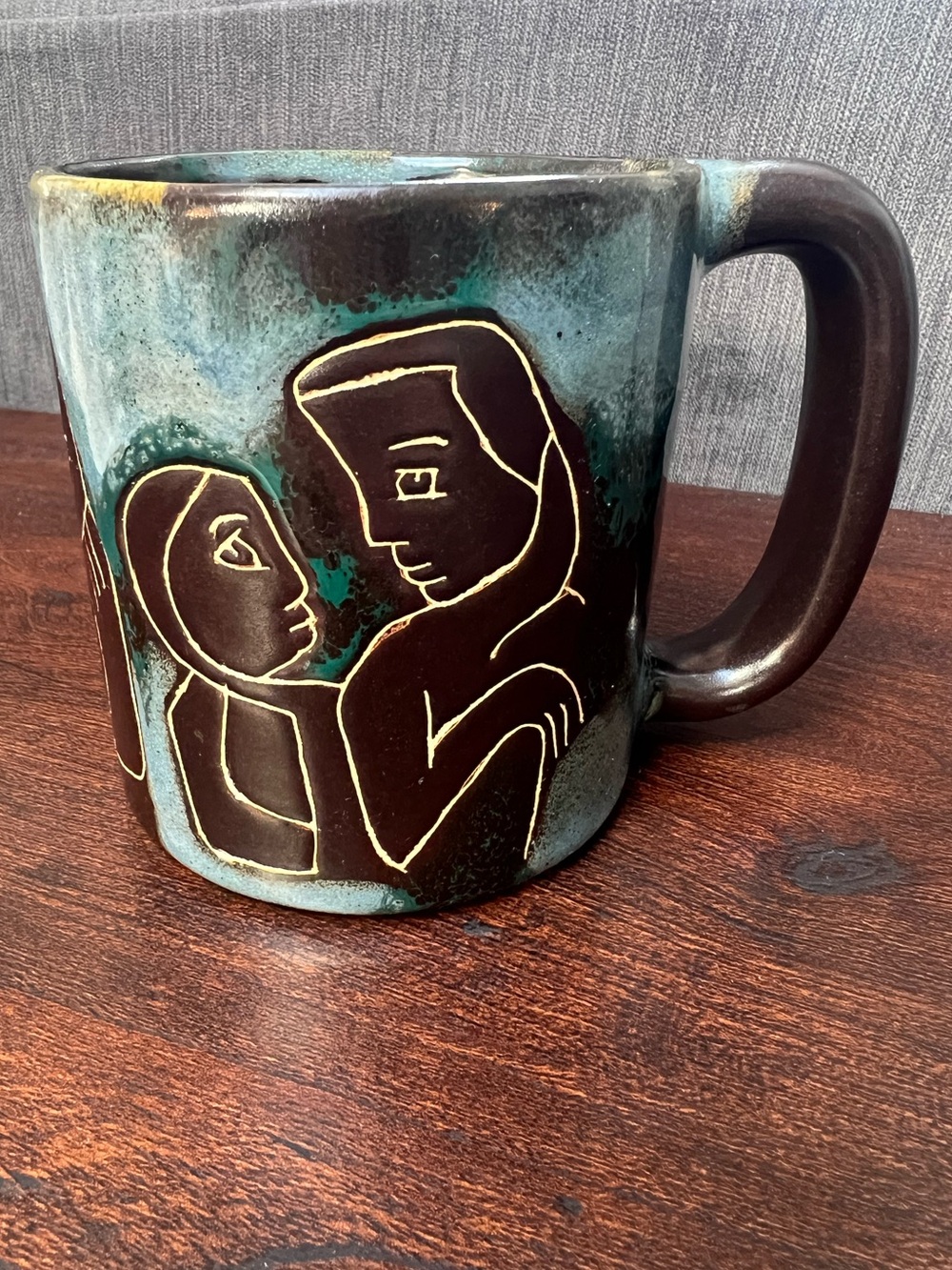 Design By Mara Mexican Art Pottery 16 oz Stoneware Mug Faces Pottery Signed